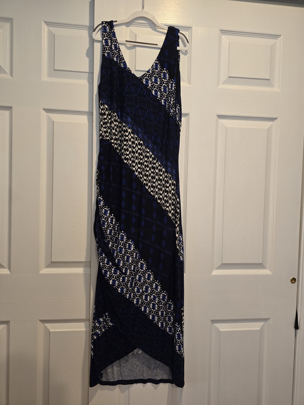 INC International Concepts Navy and White Patterned Maxi Dress